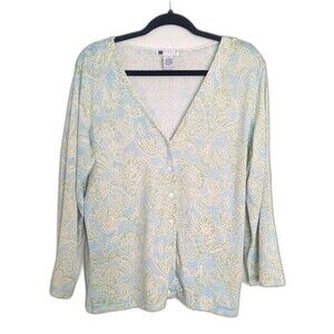 Carole Little Silk Cotton Cardigan Paisley Floral Medium